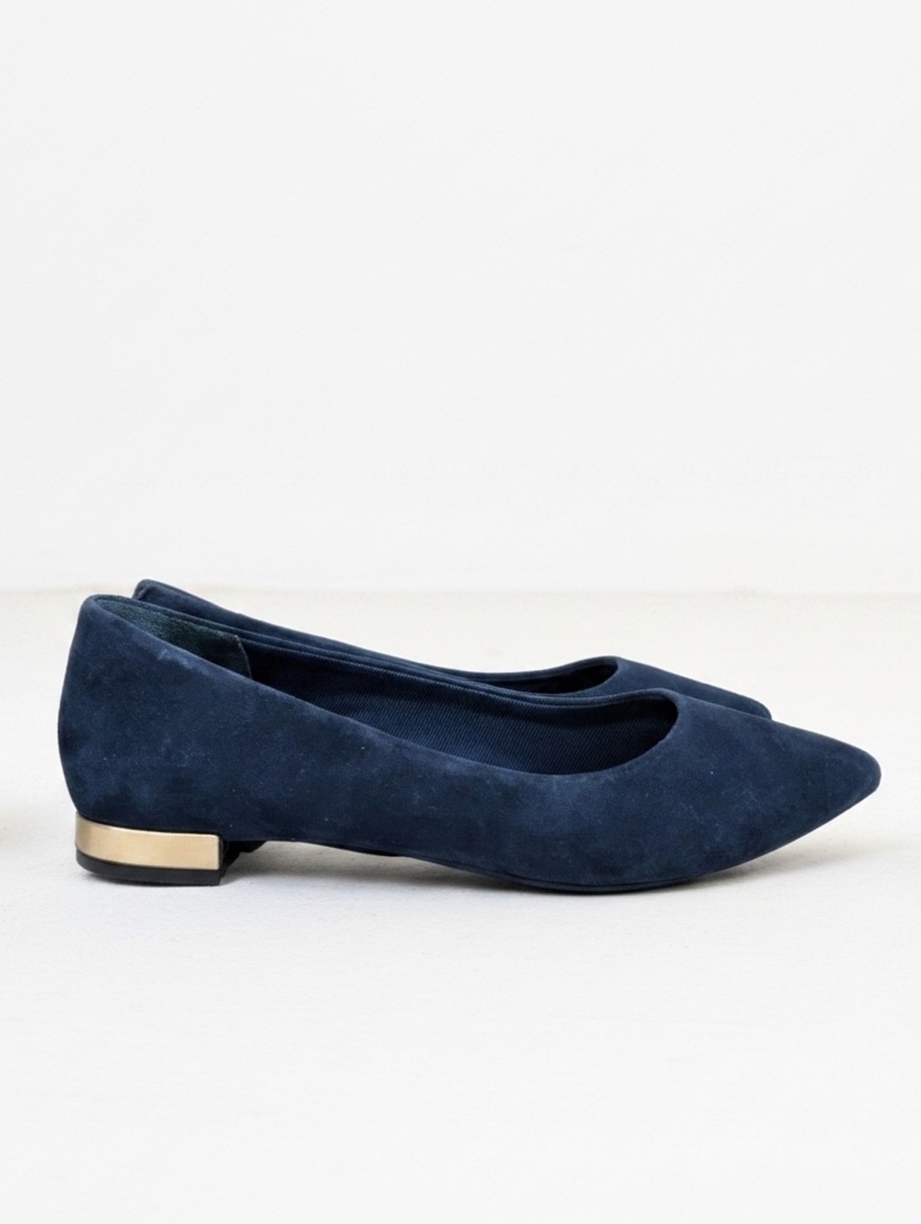 Rockport Navy Suede Pointed Toe Ballet Flats With Gold Accent